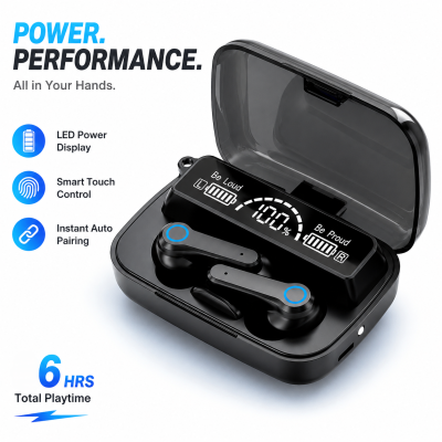 M19 True Wireless Earbuds – Bluetooth 5.1 TWS with 2000mAh Power Bank Charging Case, LED Digital Display, Low Latency Gaming & Built-in Flashlight